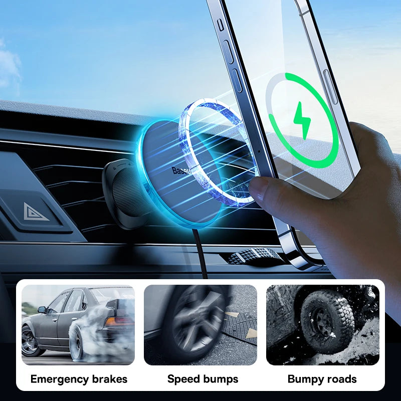 Suporte Magnético de Carro Baseus com Carregamento Rápido de 15W