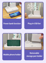 Luminaria 3 em 1 - Luminaria + Ventilador + Porta Canetas